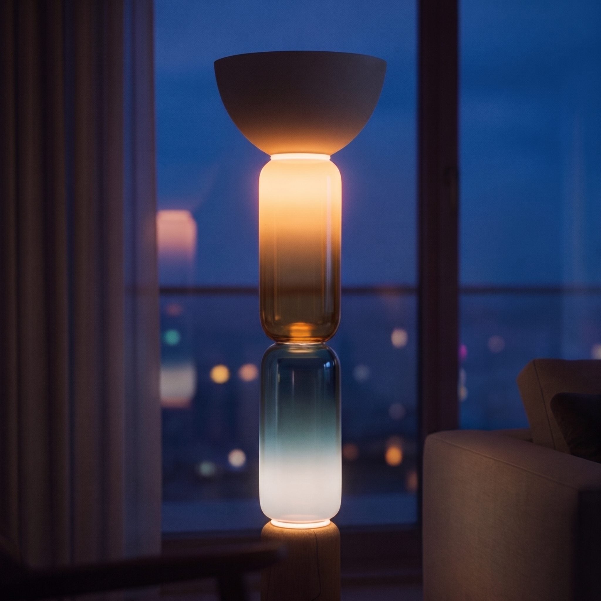 Modern Floor Lamp Adjustable Height Wrought Iron Base Glass Shade LED Lighting | ribuella