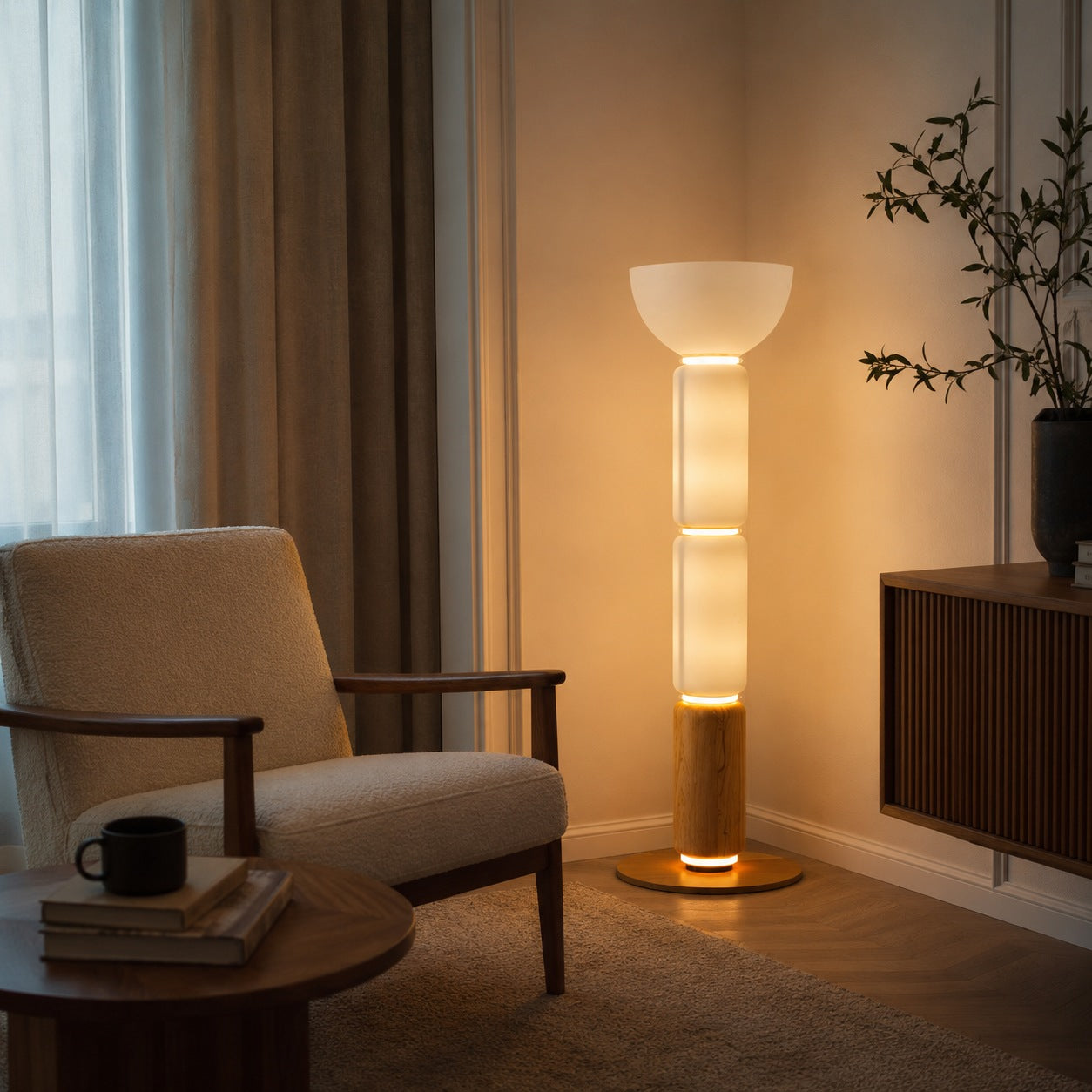 Modern Floor Lamp Adjustable Height Wrought Iron Base Glass Shade LED Lighting | ribuella