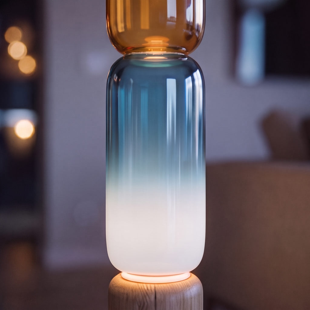 Modern Floor Lamp Adjustable Height Wrought Iron Base Glass Shade LED Lighting | ribuella