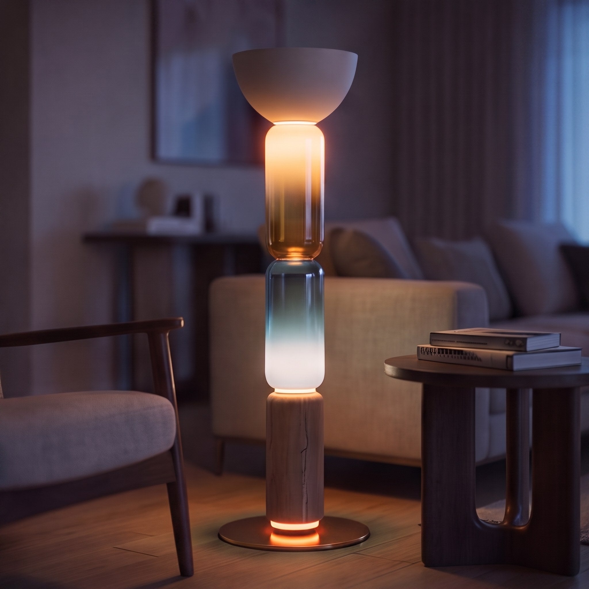 Modern Floor Lamp Adjustable Height Wrought Iron Base Glass Shade LED Lighting | ribuella