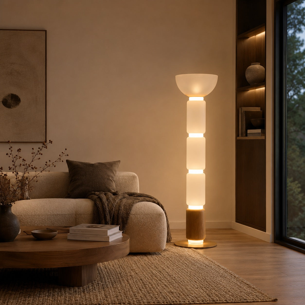 Modern Floor Lamp Adjustable Height Wrought Iron Base Glass Shade LED Lighting | ribuella