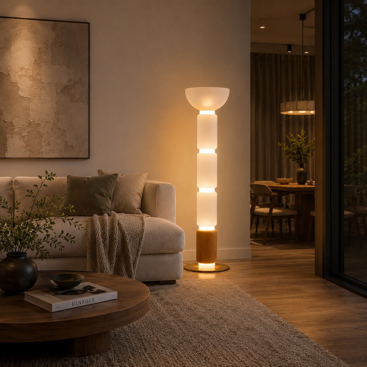 Modern Floor Lamp Adjustable Height Wrought Iron Base Glass Shade LED Lighting | ribuella