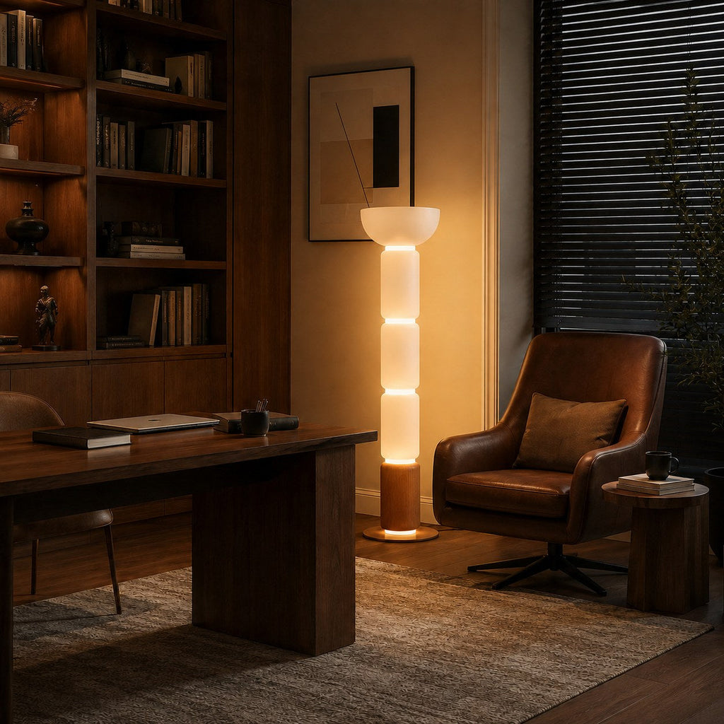 Modern Floor Lamp Adjustable Height Wrought Iron Base Glass Shade LED Lighting | ribuella