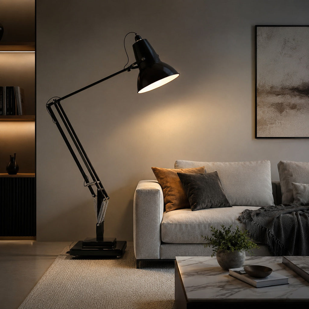 Lampadaire moderne avec base en métal et hauteur réglable, pour l’éclairage du salon | ribuella