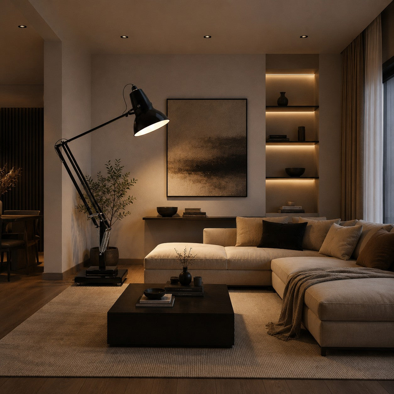 Lampadaire moderne avec base en métal et hauteur réglable, pour l’éclairage du salon | ribuella