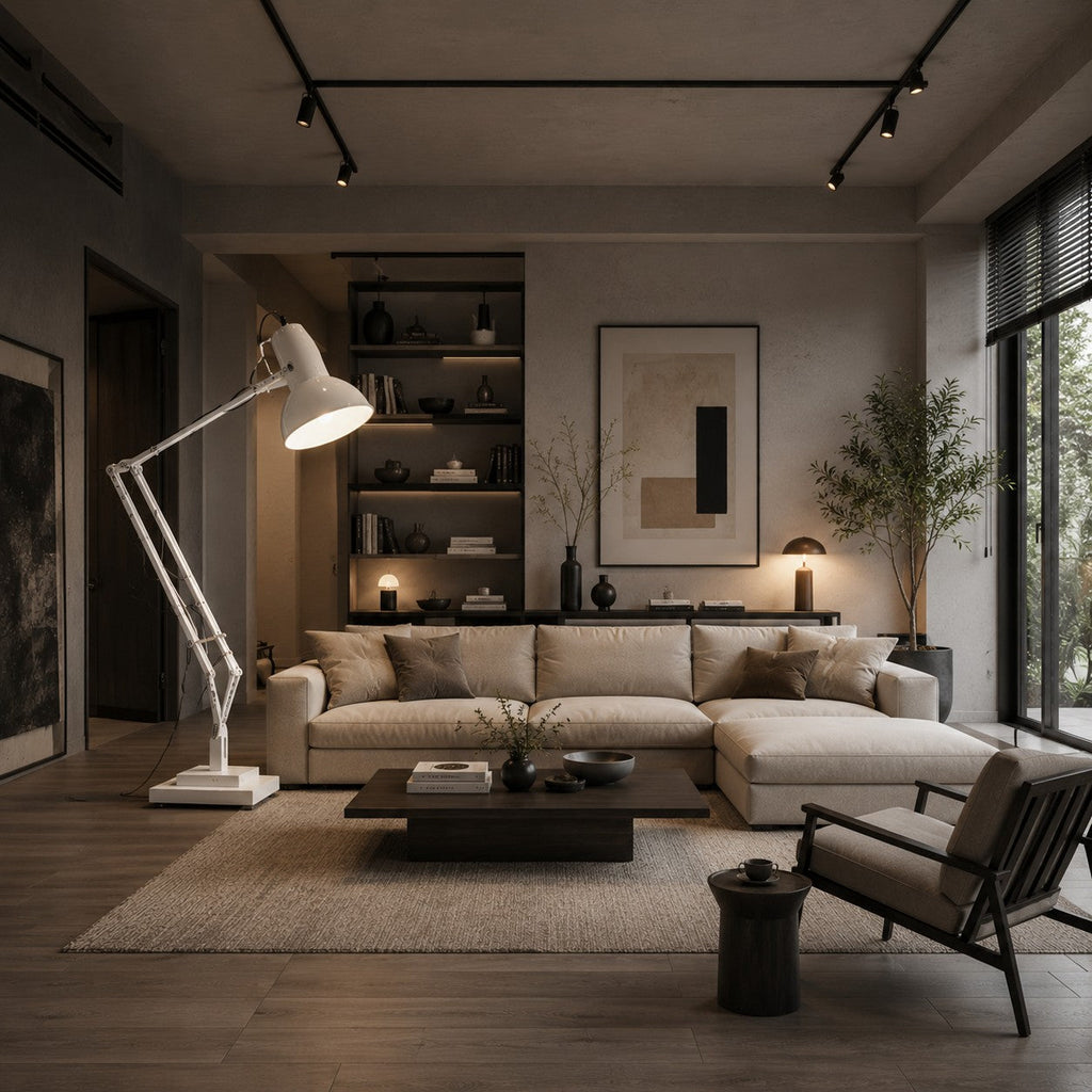 Lampadaire moderne avec base en métal et hauteur réglable, pour l’éclairage du salon | ribuella