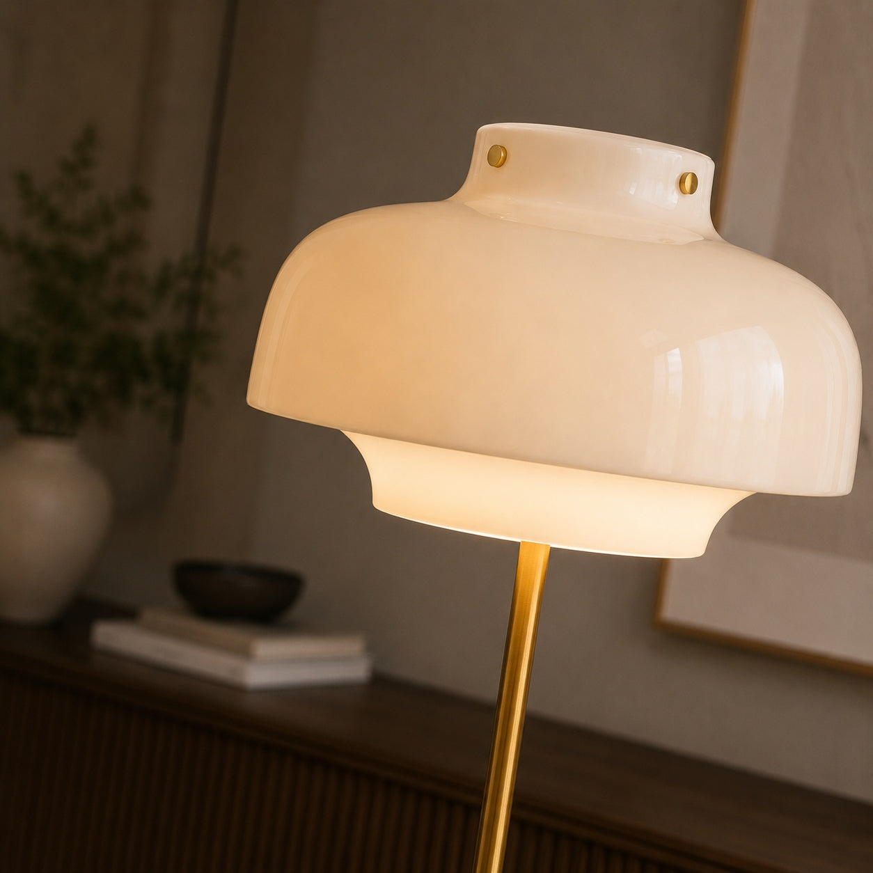 Modern Floor Lamp with Opaline Glass Shade and Gold Metal Base LED Adjustable Height 150cm | ribuella