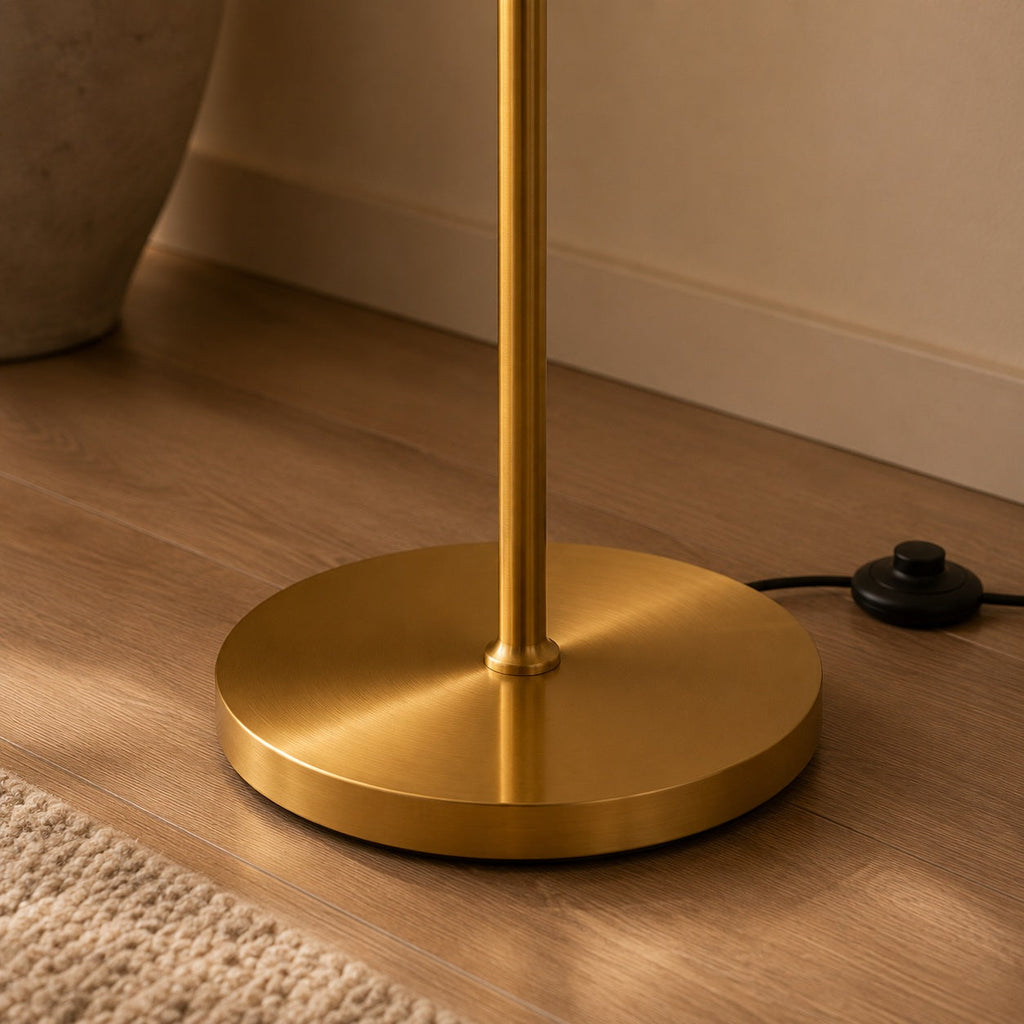 Modern Floor Lamp with Opaline Glass Shade and Gold Metal Base LED Adjustable Height 150cm | ribuella