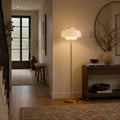 Modern Floor Lamp with Opaline Glass Shade and Gold Metal Base LED Adjustable Height 150cm | ribuella