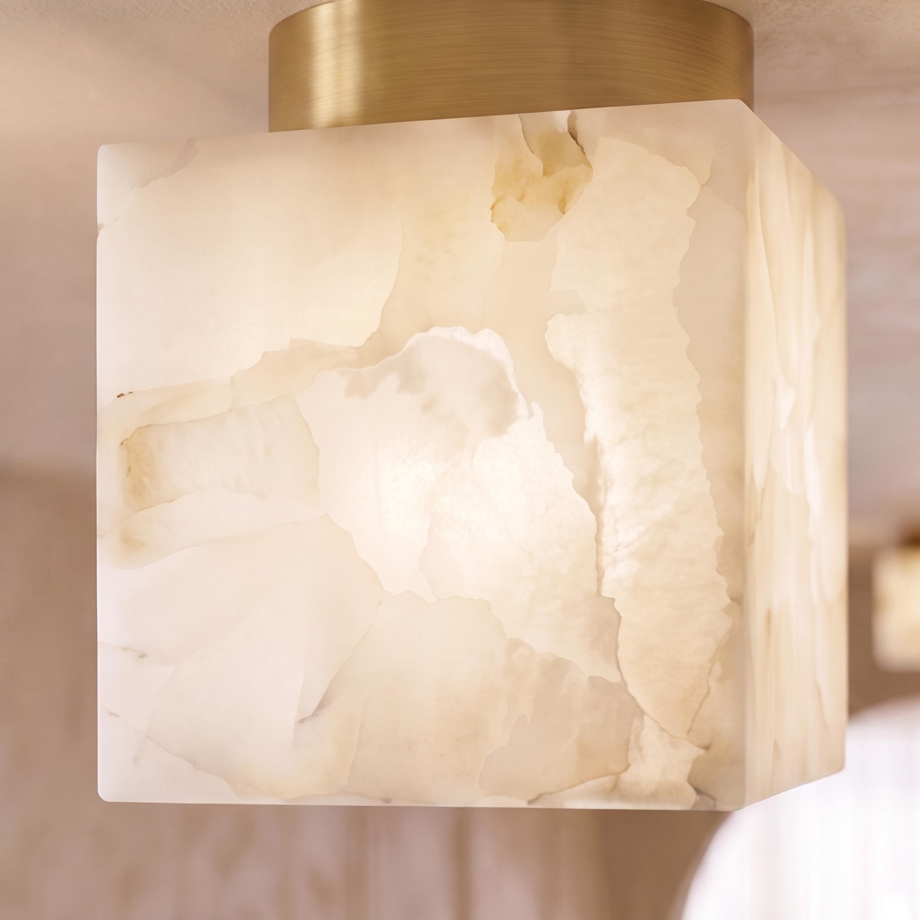 Plafonnier moderne à montage affleurant, cuivre et albâtre, luminaire à halo lumineux doux et chaleureux | ribuella