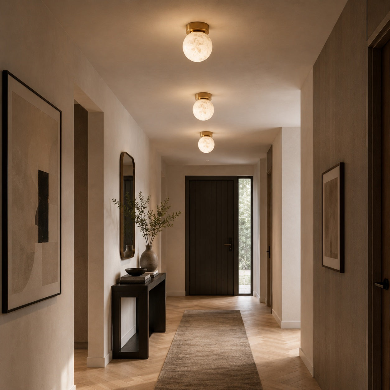 Plafonnier moderne à montage affleurant, cuivre et albâtre, luminaire à halo lumineux doux et chaleureux | ribuella
