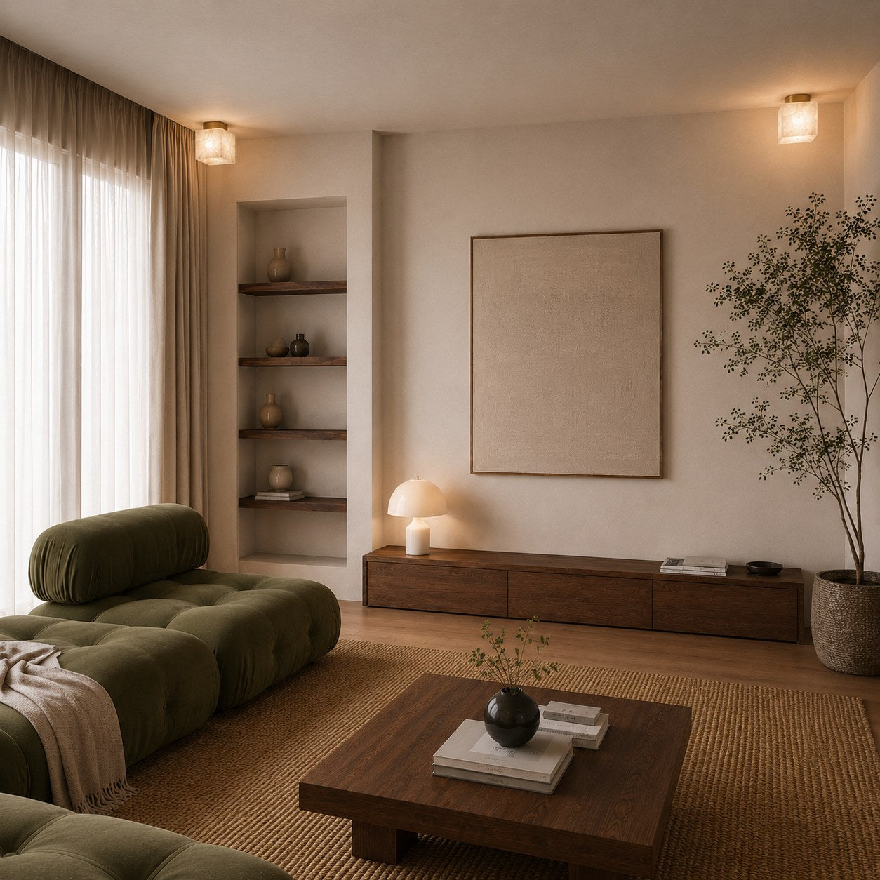 Plafonnier moderne à montage affleurant, cuivre et albâtre, luminaire à halo lumineux doux et chaleureux | ribuella
