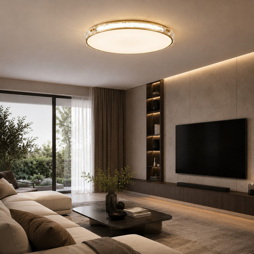 Moderne flächenbündige Deckenleuchte aus Kupfer und Glas mit sanftem, stimmungsvollem Licht | ribuella