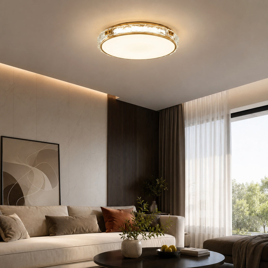 Moderne flächenbündige Deckenleuchte aus Kupfer und Glas mit sanftem, stimmungsvollem Licht | ribuella