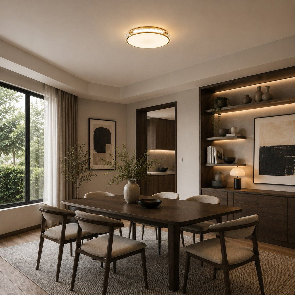 Moderne flächenbündige Deckenleuchte aus Kupfer und Glas mit sanftem, stimmungsvollem Licht | ribuella