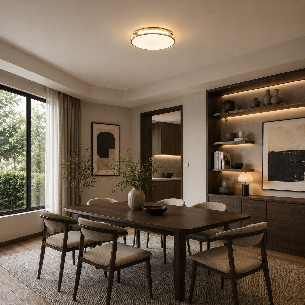 Moderne flächenbündige Deckenleuchte aus Kupfer und Glas mit sanftem, stimmungsvollem Licht | ribuella