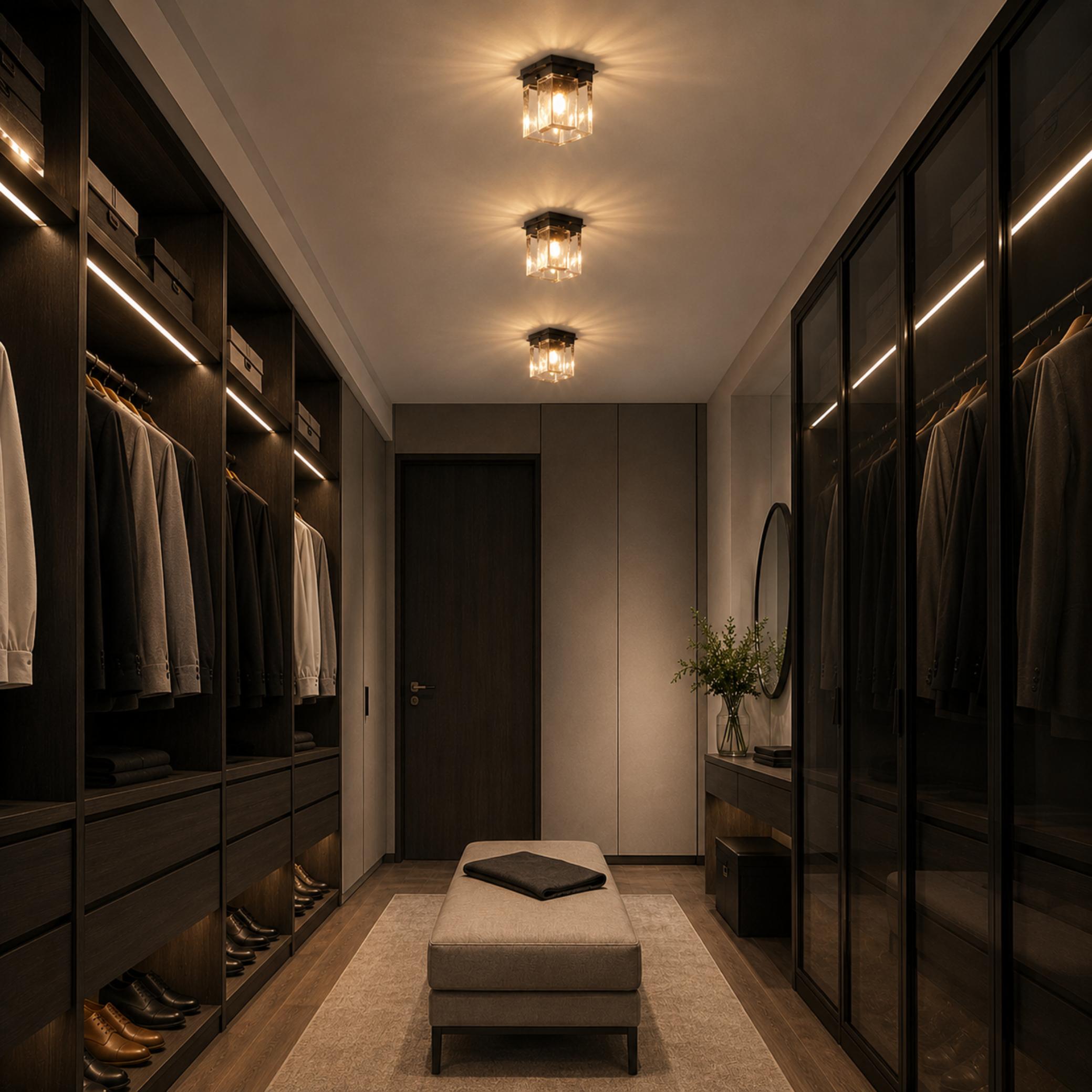 Moderní stropní svítidlo s přisazenou montáží, geometrický design, měď, železo, texturované sklo, LED ambientní záře | ribuella