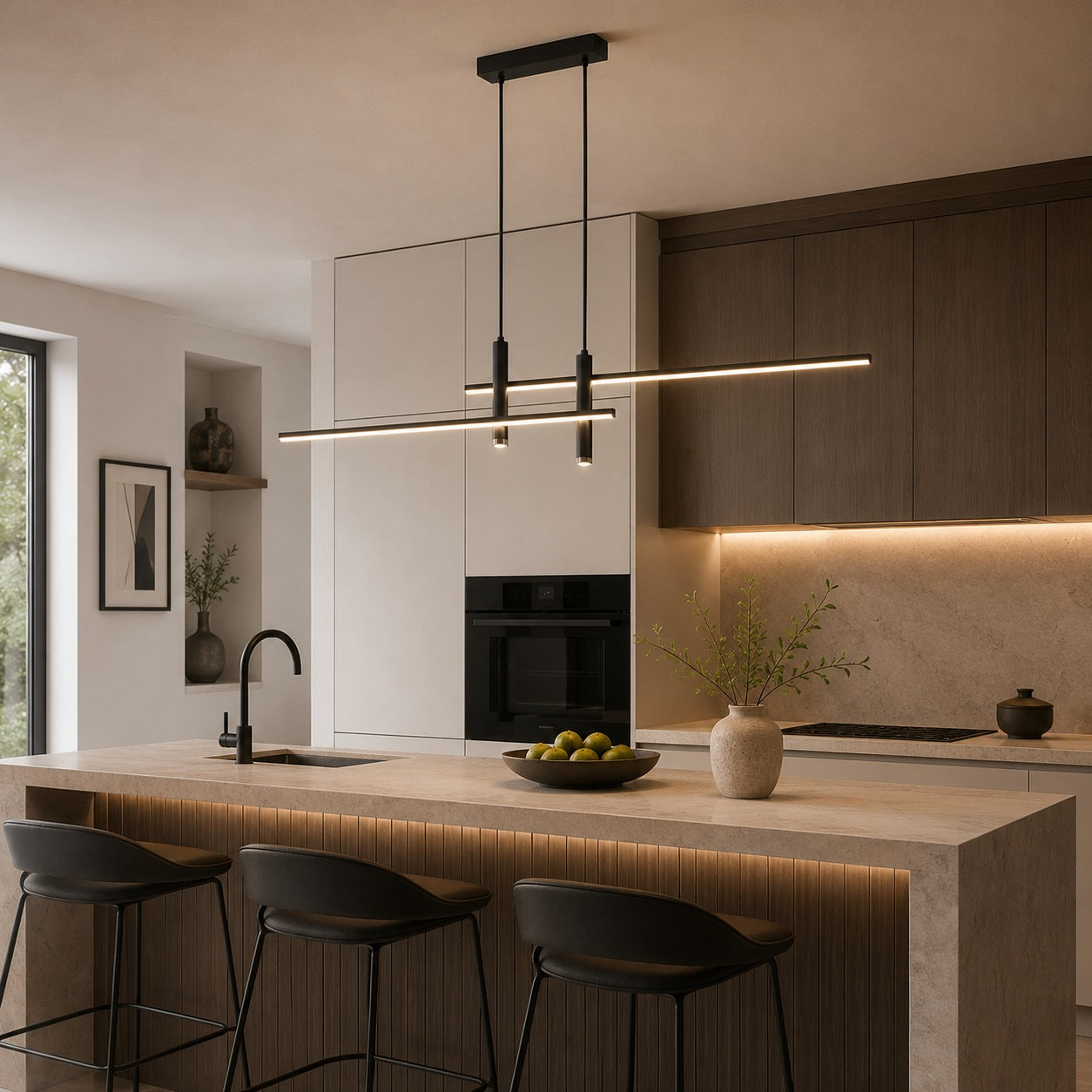 Suspension moderne en verre à hauteur réglable, structure suspendue LED, pour îlot de cuisine | ribuella