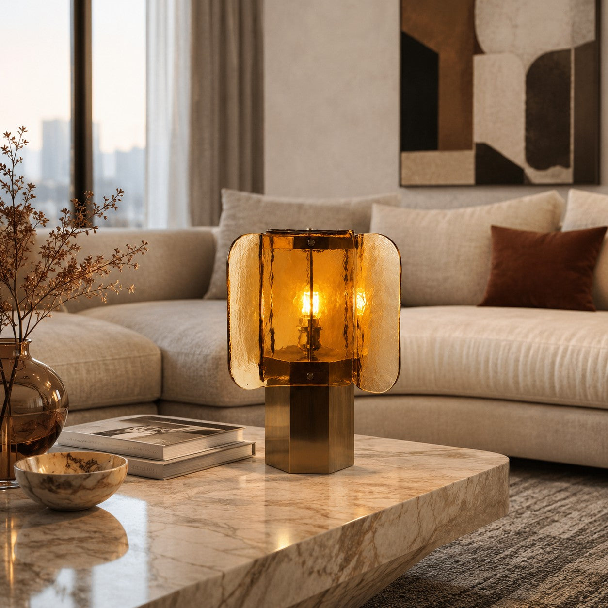 Moderne Tischleuchte aus Glas mit einstellbarer Helligkeit, USB-betriebene LED-Nachttischlampe für die Wohnungsdekoration | ribuella