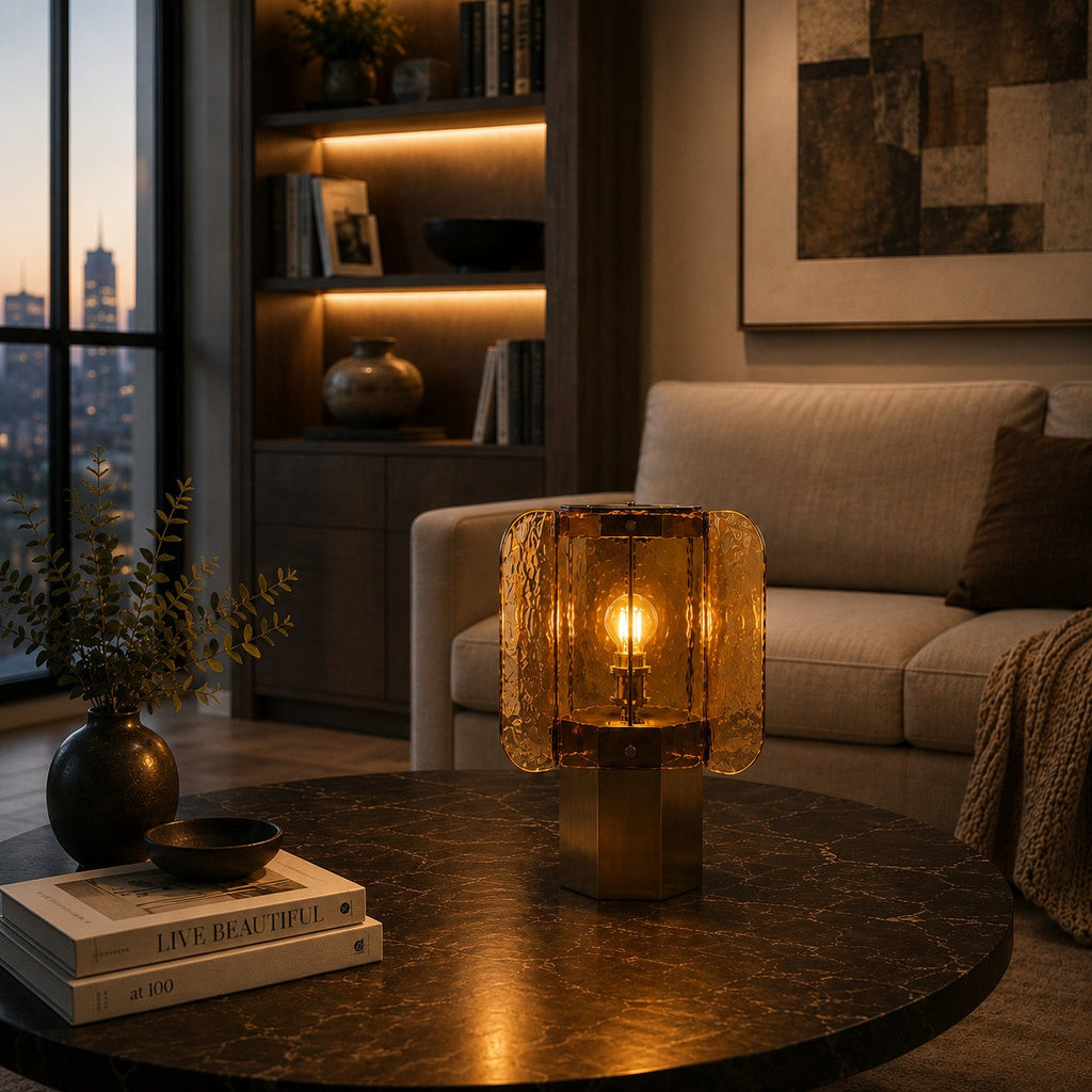 Moderne Tischleuchte aus Glas mit einstellbarer Helligkeit, USB-betriebene LED-Nachttischlampe für die Wohnungsdekoration | ribuella