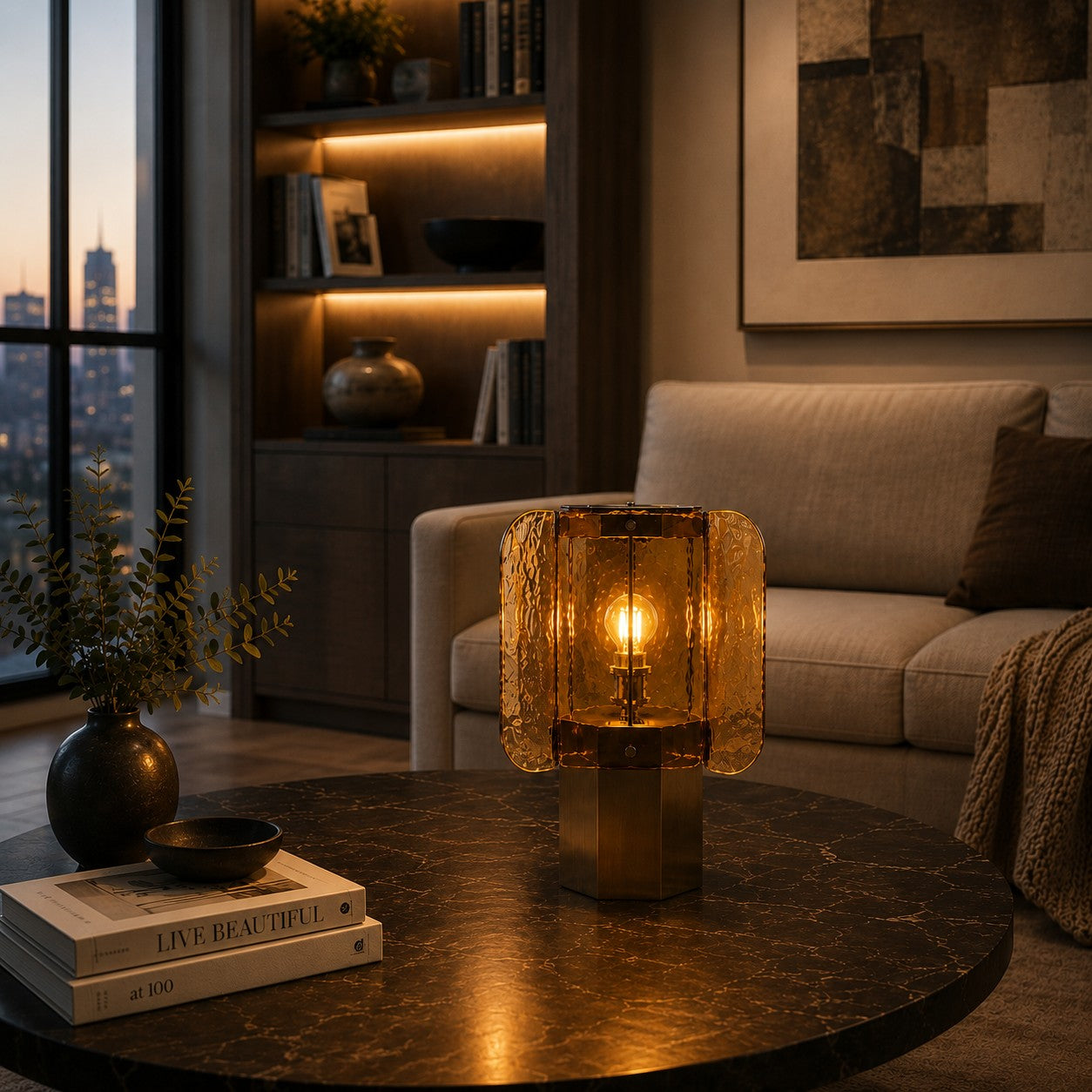 Moderne Tischleuchte aus Glas mit einstellbarer Helligkeit, USB-betriebene LED-Nachttischlampe für die Wohnungsdekoration | ribuella