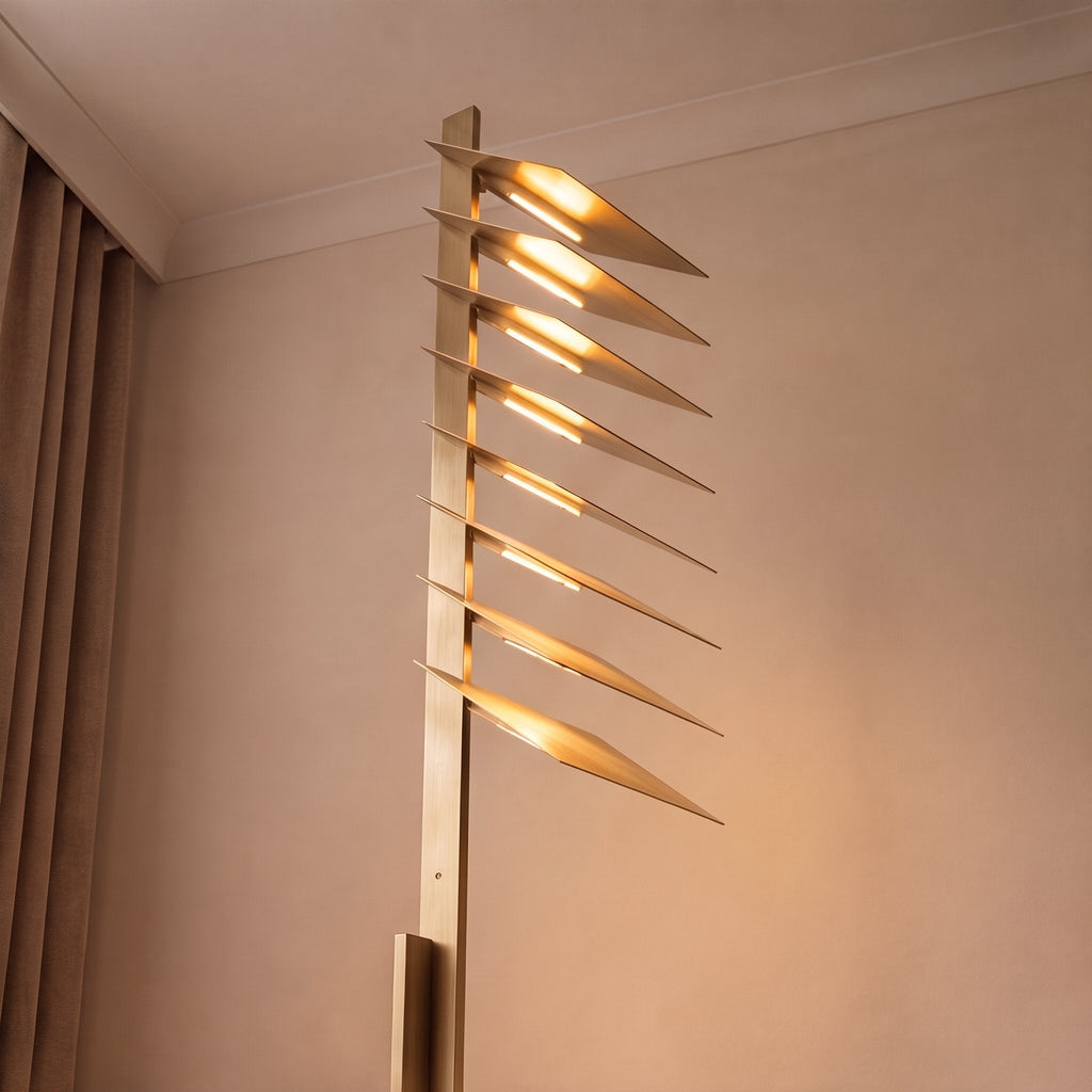 Lampadaire industriel moderne avec abat-jour en aluminium réglable et LED intégrée, finition bronze | ribuella