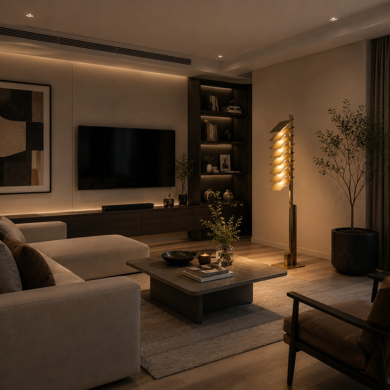 Lampadaire industriel moderne avec abat-jour en aluminium réglable et LED intégrée, finition bronze | ribuella
