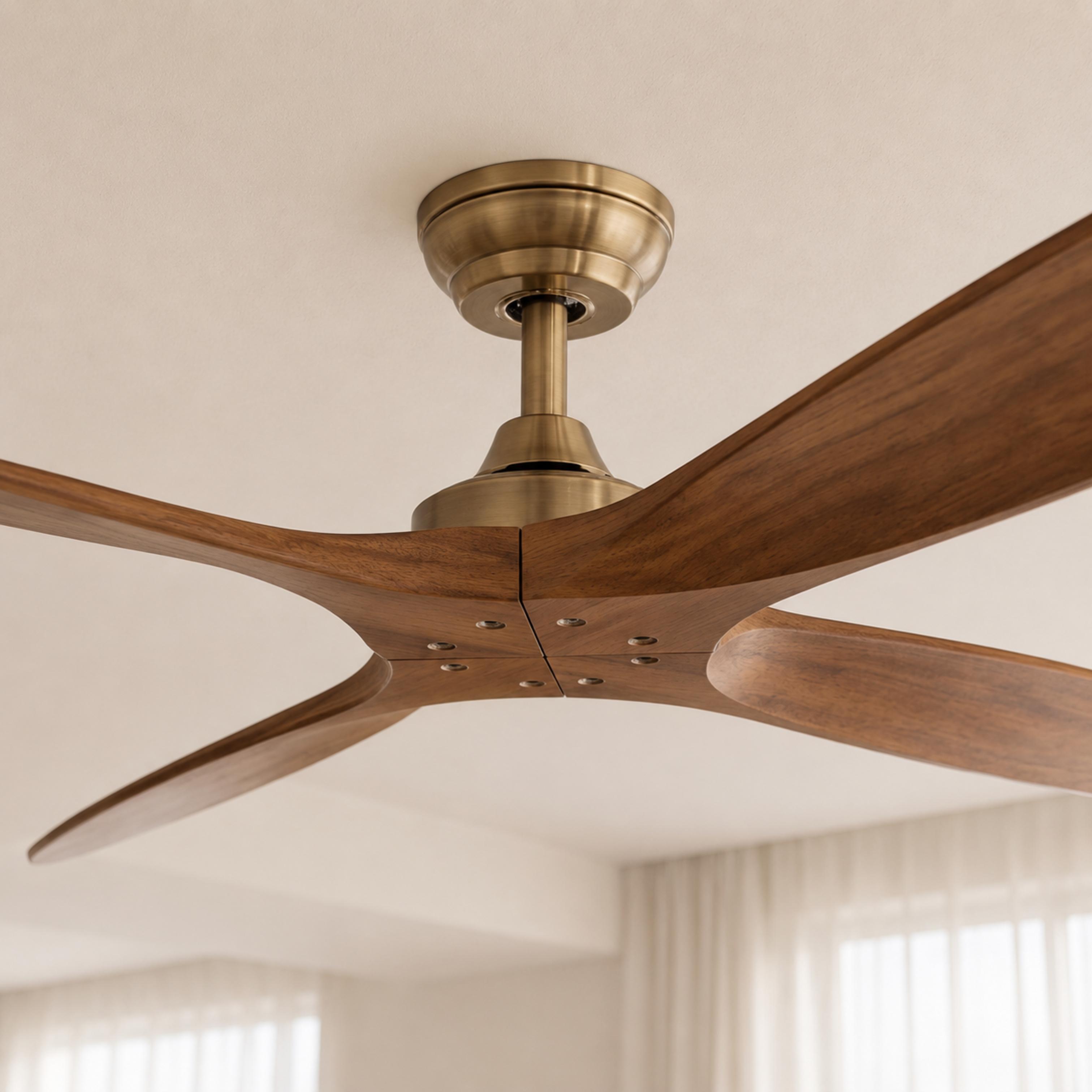 Moderner großer Deckenventilator zur flächenbündigen Montage mit Holzflügeln, 60 Inch, Gleichstrommotor, 6 Geschwindigkeitsstufen und Fernbedienung | ribuella