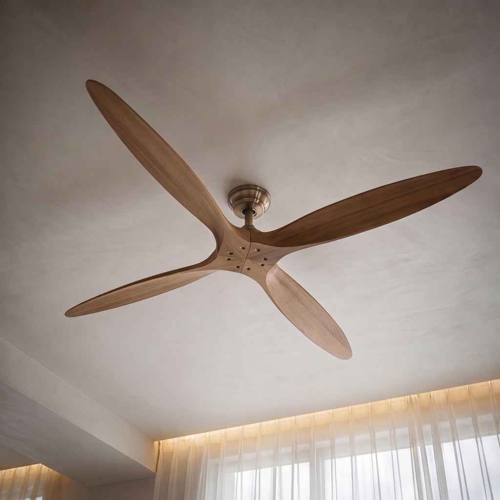 Moderner großer Deckenventilator zur flächenbündigen Montage mit Holzflügeln, 60 Inch, Gleichstrommotor, 6 Geschwindigkeitsstufen und Fernbedienung | ribuella