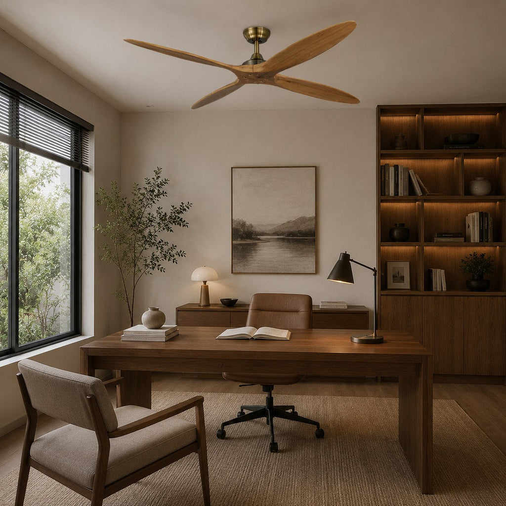 Moderner großer Deckenventilator zur flächenbündigen Montage mit Holzflügeln, 60 Inch, Gleichstrommotor, 6 Geschwindigkeitsstufen und Fernbedienung | ribuella