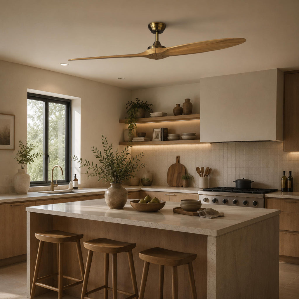 Moderner großer Deckenventilator zur flächenbündigen Montage mit Holzflügeln, 60 Inch, Gleichstrommotor, 6 Geschwindigkeitsstufen und Fernbedienung | ribuella