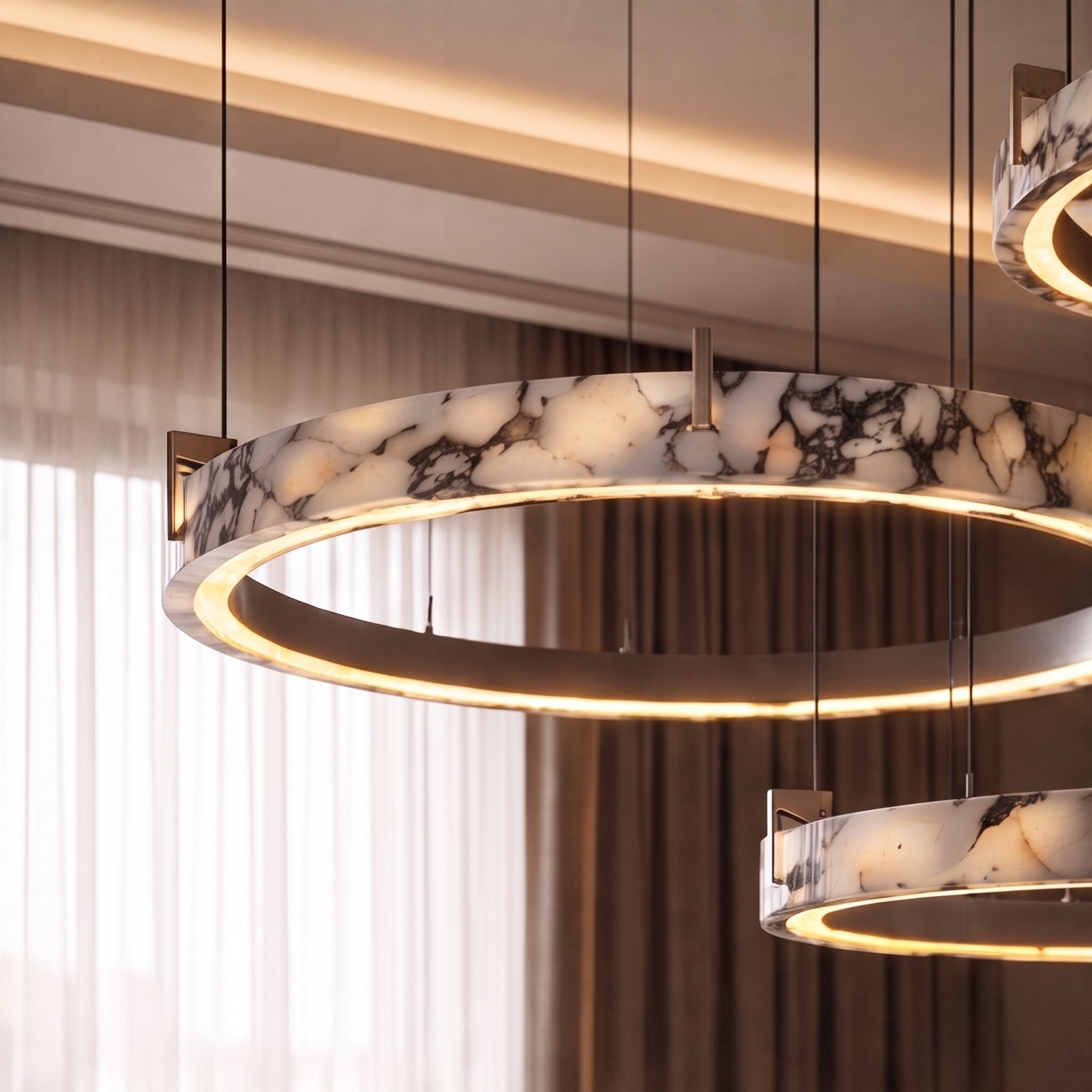 Modern Multi Ring Chandelier Pendant Light Adjustable Natural Marble Integrated LED Illumination | ribuella