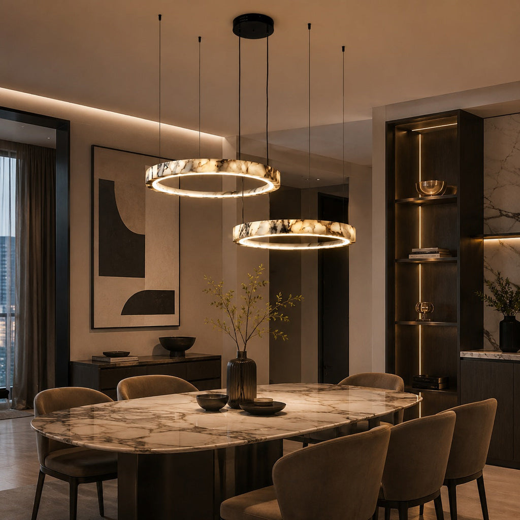 Modern Multi Ring Chandelier Pendant Light Adjustable Natural Marble Integrated LED Illumination | ribuella