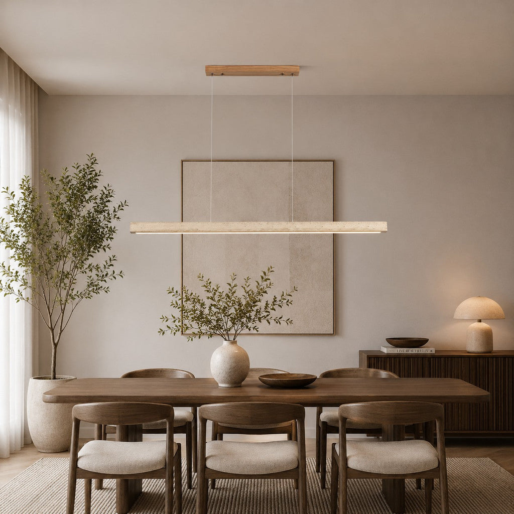 Moderne Pendelleuchte mit verstellbarer LED-Beleuchtung und Travertin-Lampenschirm für die Kücheninsel | ribuella
