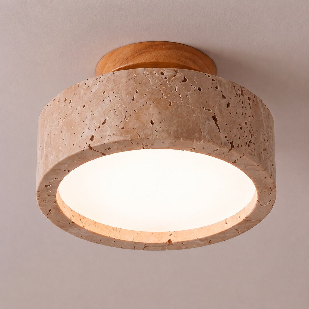 Modern Round Flush Mount Ceiling Light Fixture Yellow Travertine LED Dimmable 20cm | ribuella