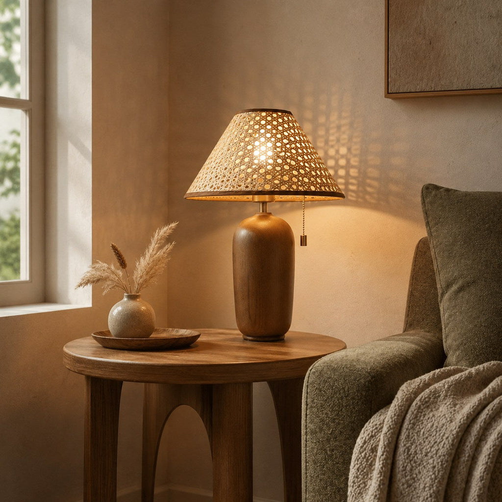 Modern Wood Table Lamp Adjustable LED Design for Home Office Nightstand or Desk Use | ribuella