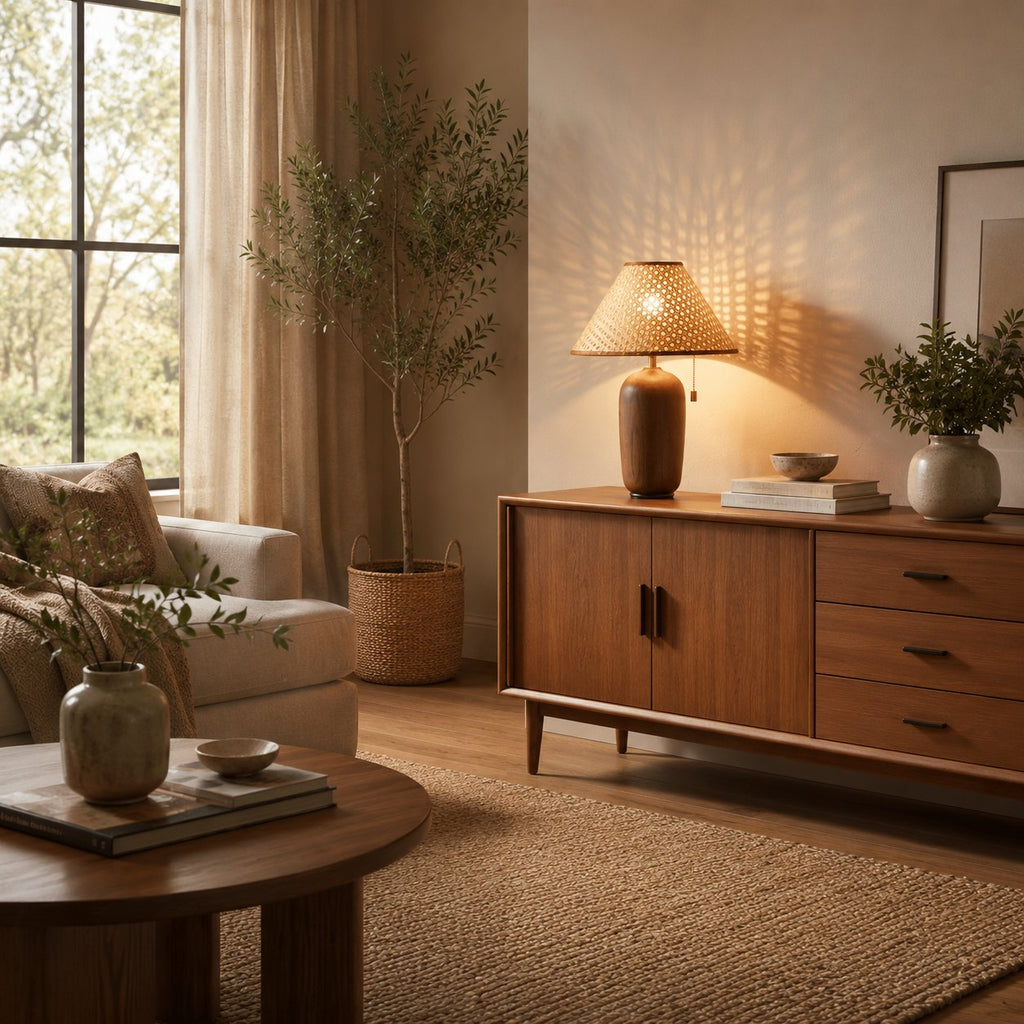 Modern Wood Table Lamp Adjustable LED Design for Home Office Nightstand or Desk Use | ribuella