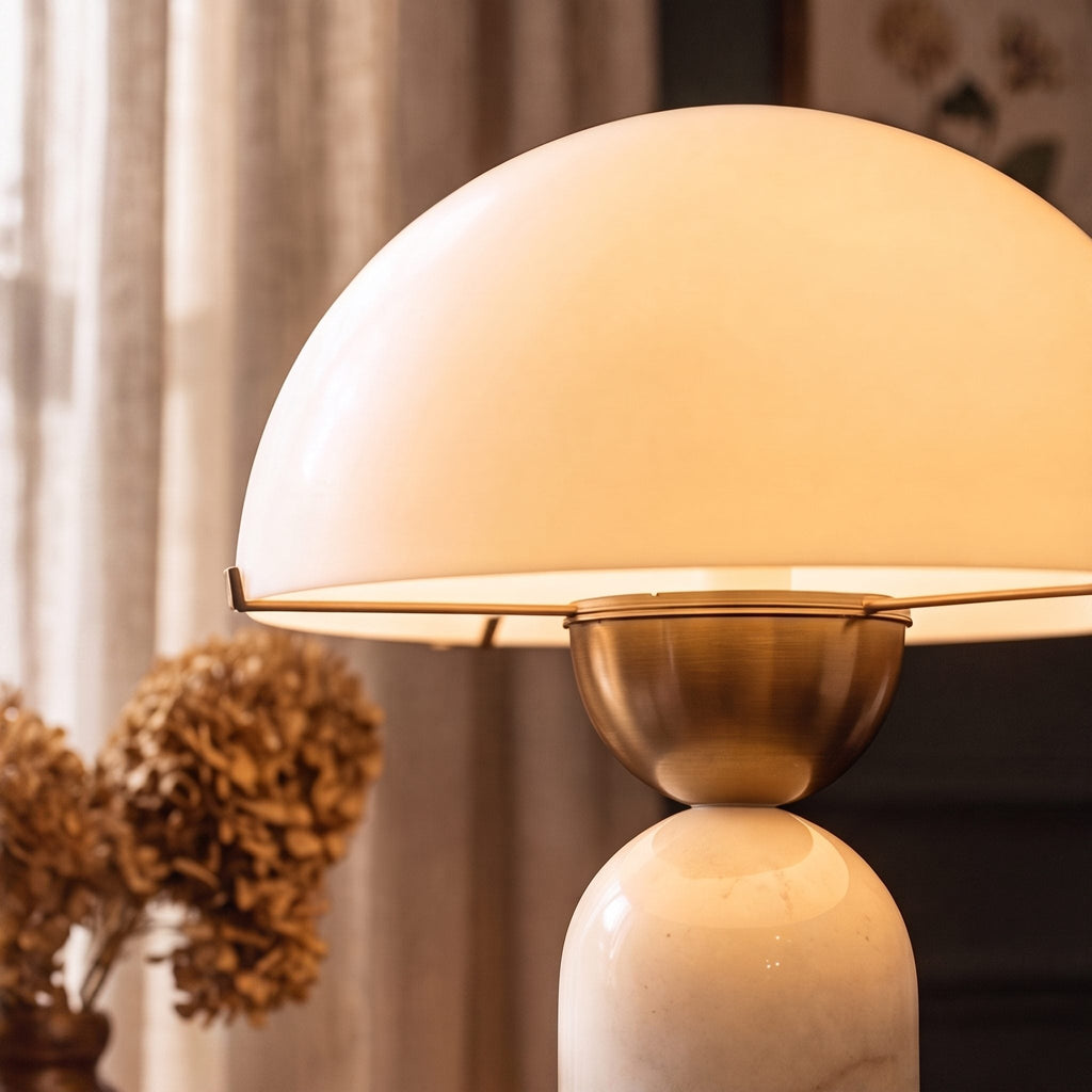 Modern Table Lamp with Dome Shade and Marble Base LED Compatible for Bedroom or Office Use | ribuella
