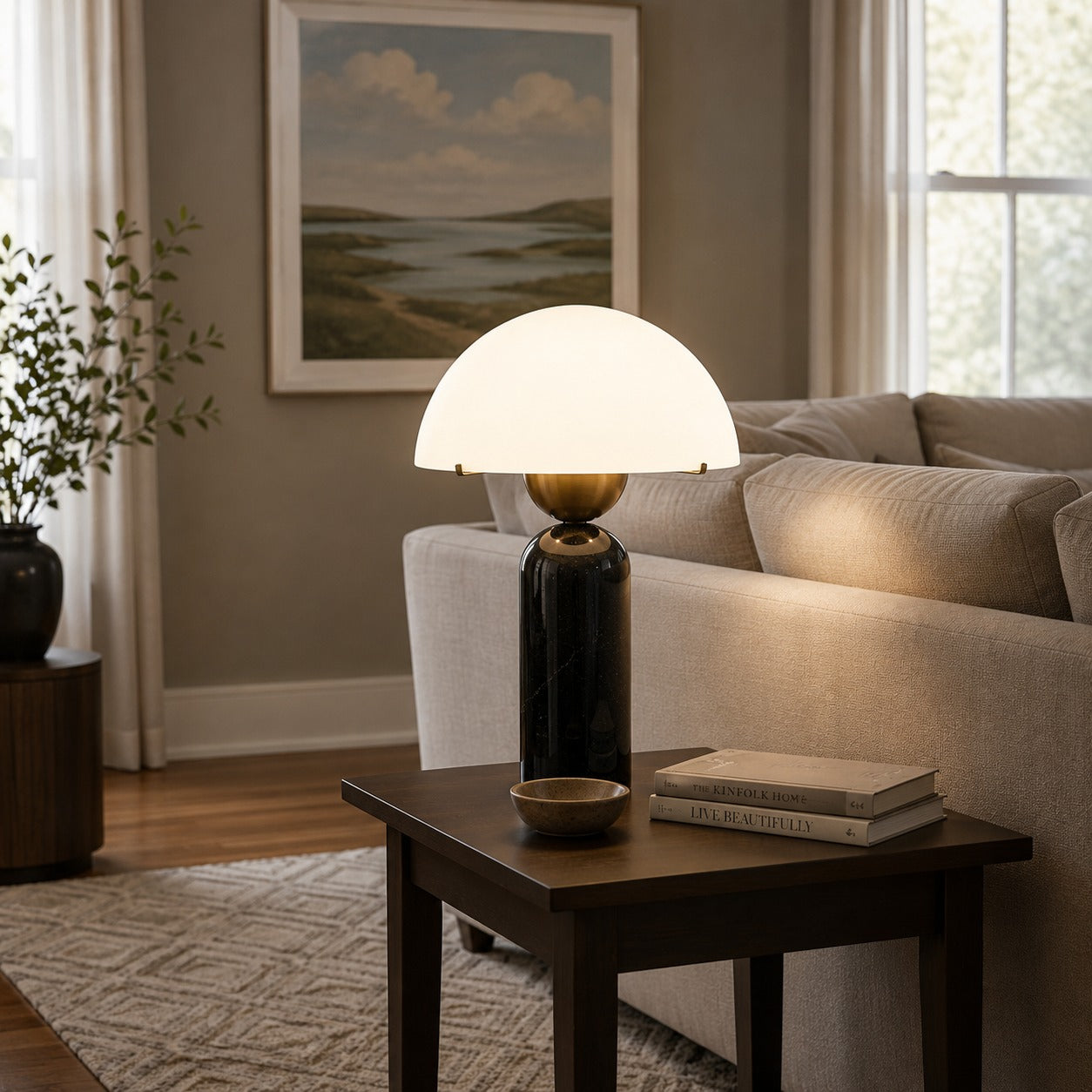 Modern Table Lamp with Dome Shade and Marble Base LED Compatible for Bedroom or Office Use | ribuella