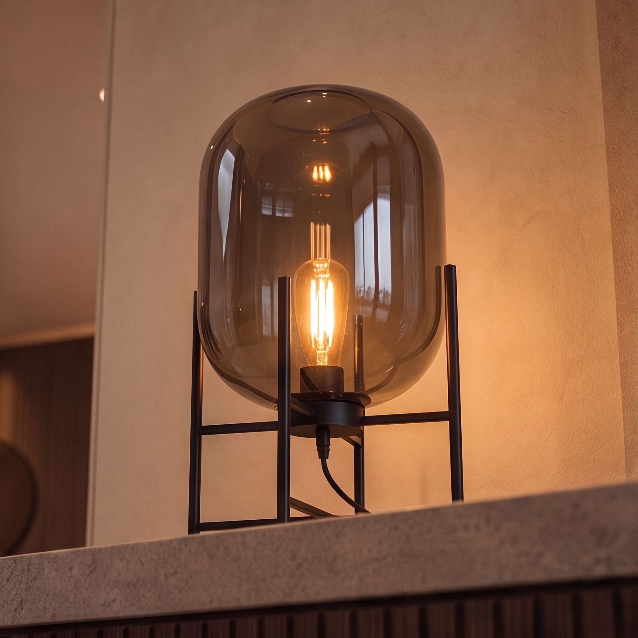 Lampada da tavolo moderna con paralume in vetro soffiato a mano e base in metallo, compatibile con lampadine LED, per camera da letto e ufficio | ribuella