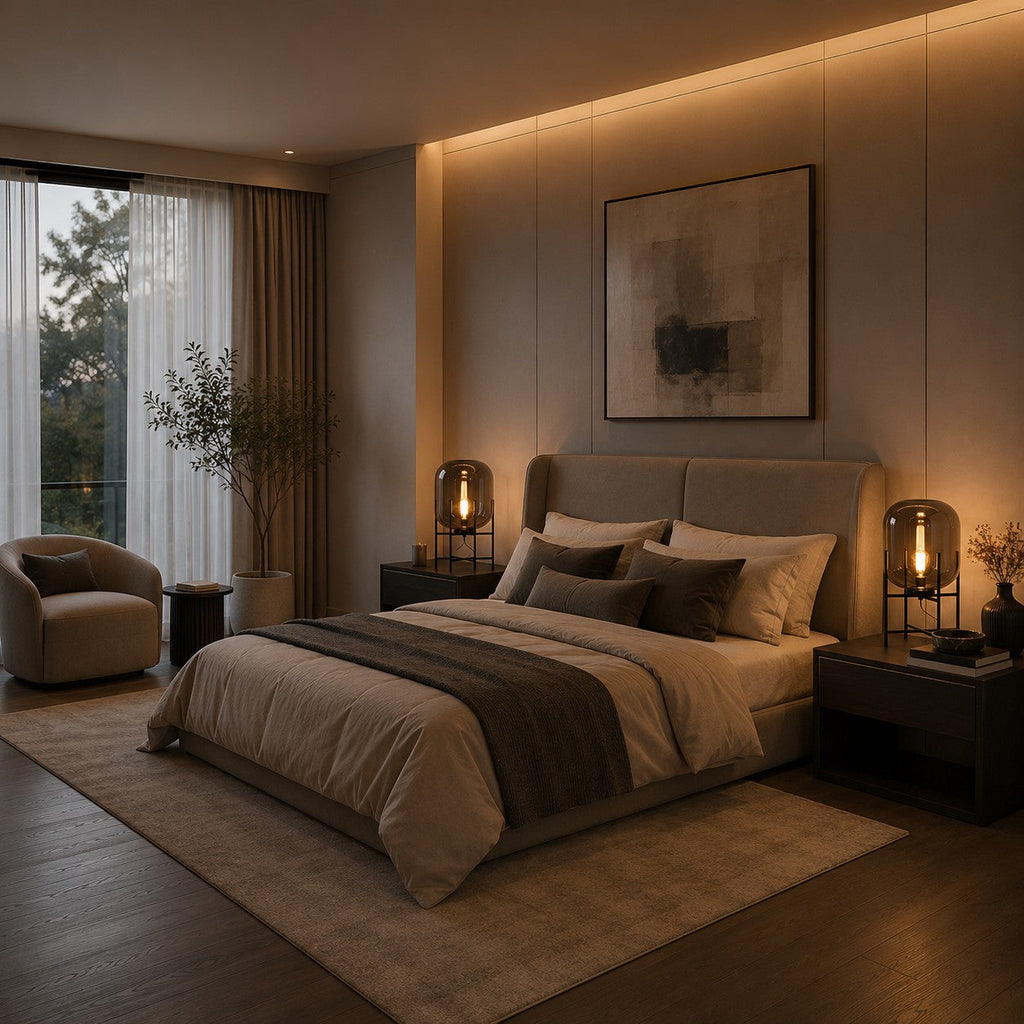 Lampada da tavolo moderna con paralume in vetro soffiato a mano e base in metallo, compatibile con lampadine LED, per camera da letto e ufficio | ribuella