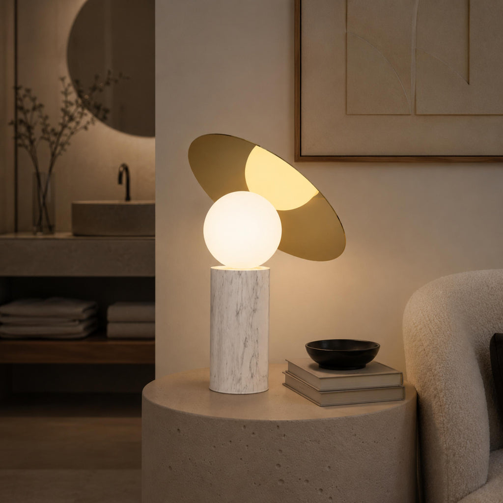 Moderne Tischlampe mit drehbarem Schirm und Marmorbasis für verstellbare Innenbeleuchtung | ribuella