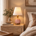 Modern Table Lamp with Rounded Marble Base and Fabric Shade Dimmable Indoor Lighting | ribuella