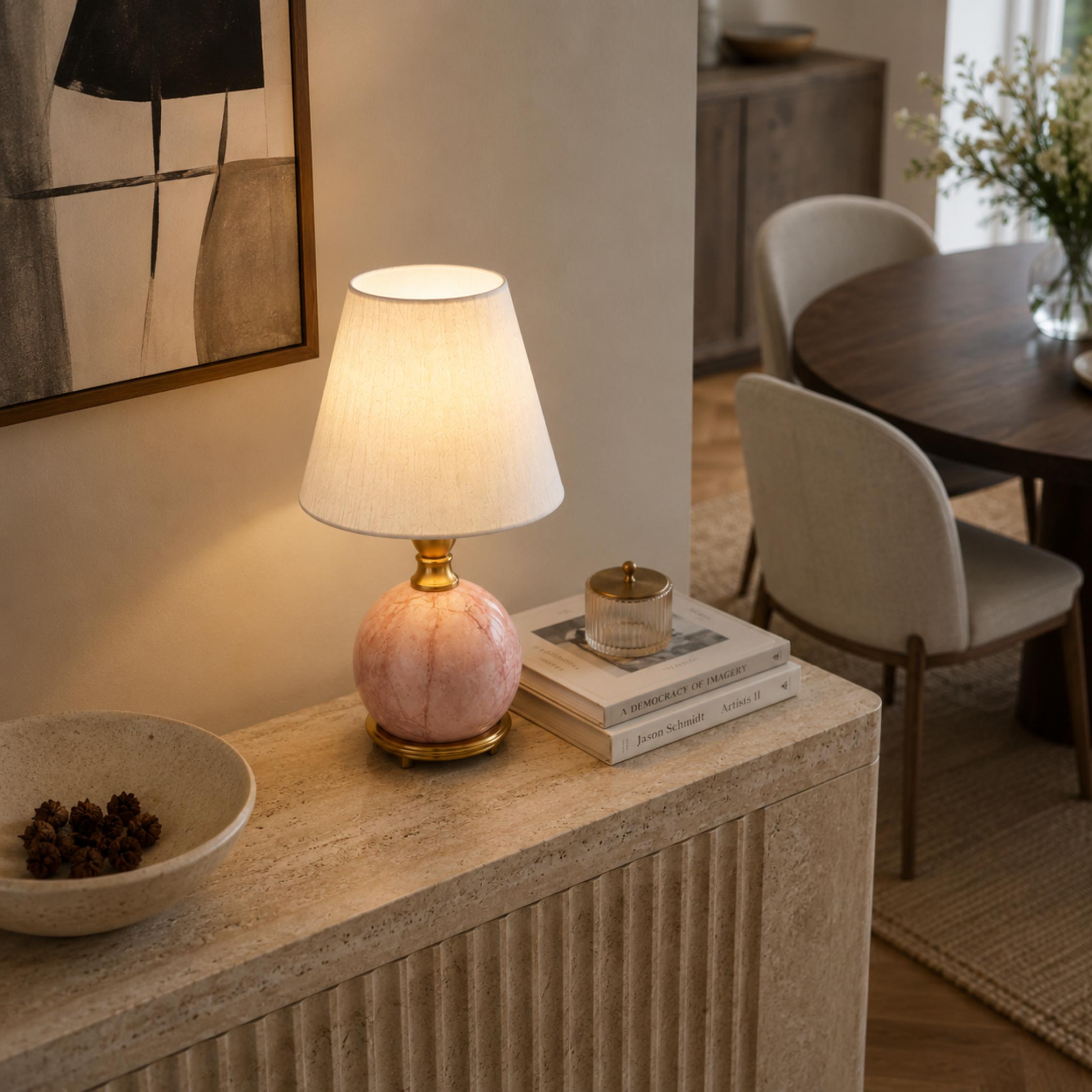 Modern Table Lamp with Rounded Marble Base and Fabric Shade Dimmable Indoor Lighting | ribuella