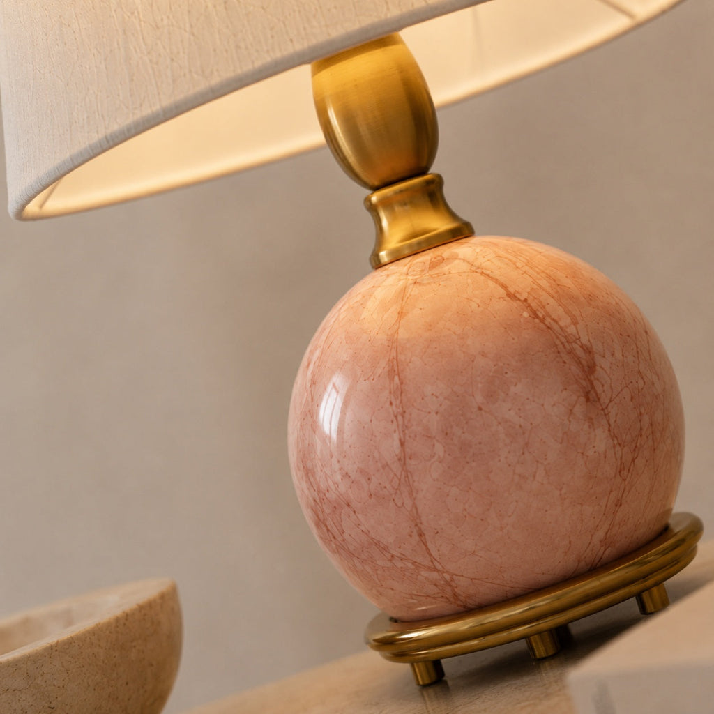 Modern Table Lamp with Rounded Marble Base and Fabric Shade Dimmable Indoor Lighting | ribuella