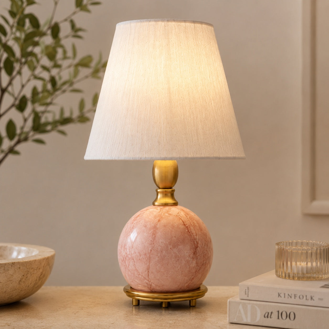 Modern Table Lamp with Rounded Marble Base and Fabric Shade Dimmable Indoor Lighting | ribuella