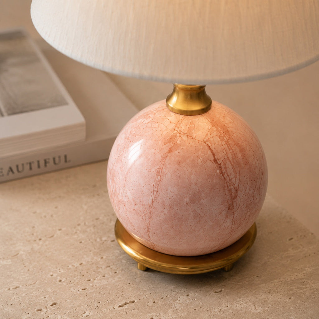 Modern Table Lamp with Rounded Marble Base and Fabric Shade Dimmable Indoor Lighting | ribuella