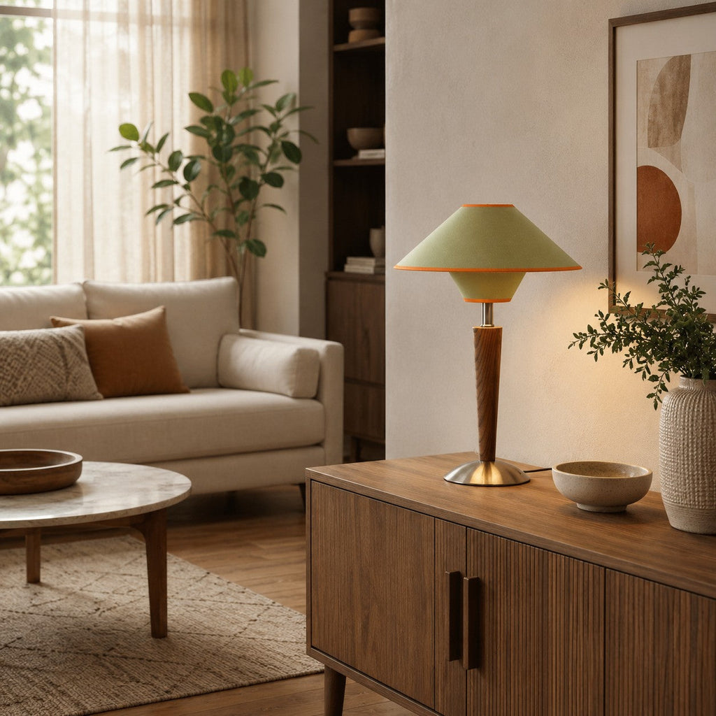 Modern Table Lamp with Wooden Base and Fabric Shade Plug-in Adjustable Dimmable 40W E26/E27 | ribuella