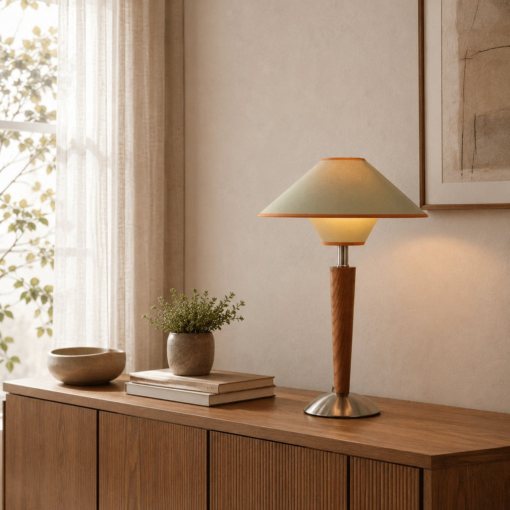 Modern Table Lamp with Wooden Base and Fabric Shade Plug-in Adjustable Dimmable 40W E26/E27 | ribuella