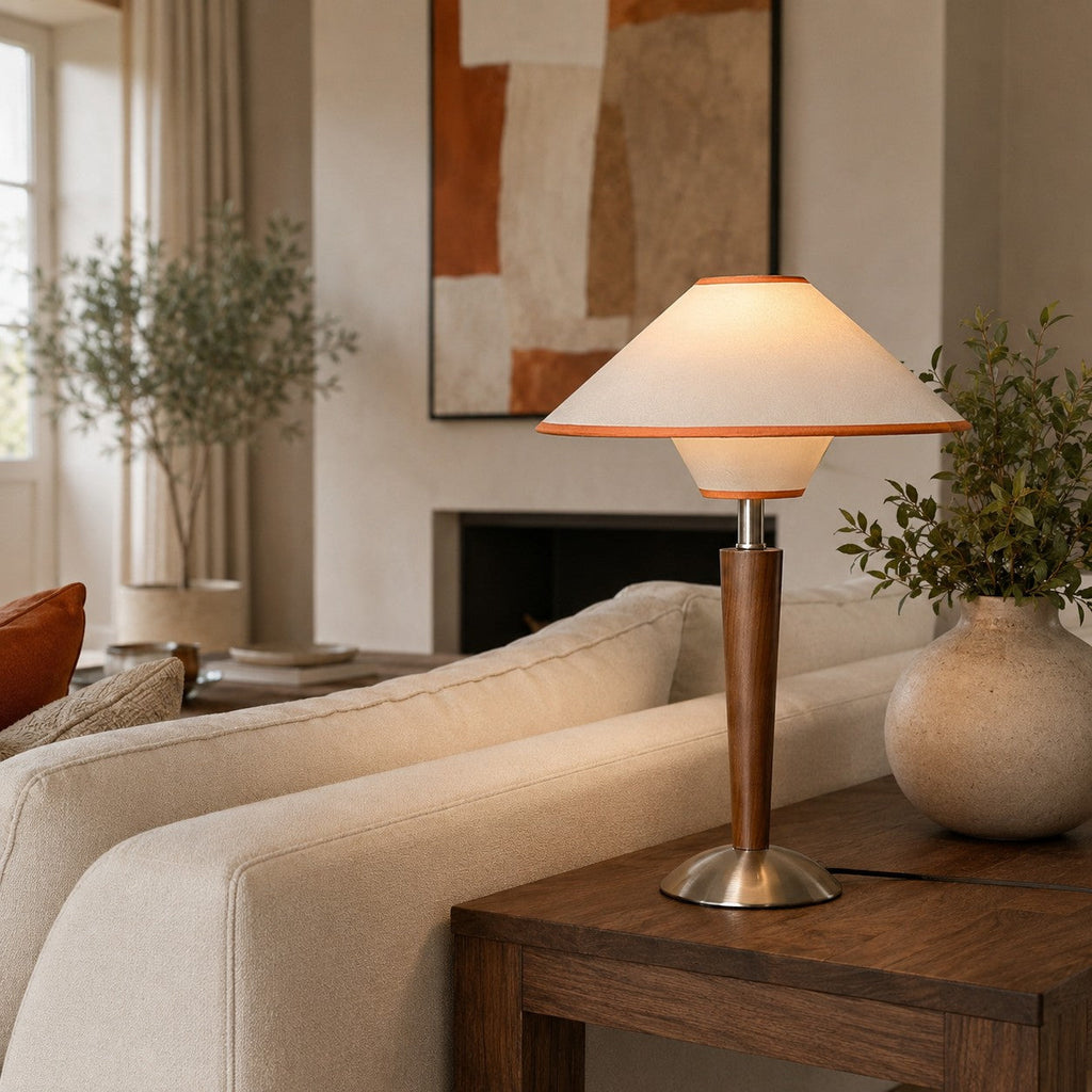Modern Table Lamp with Wooden Base and Fabric Shade Plug-in Adjustable Dimmable 40W E26/E27 | ribuella